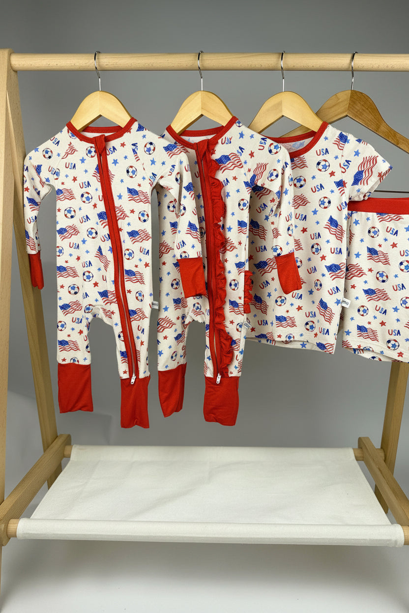 Stars, Stripes & Soccer Convertible Zip Bamboo Pajamas