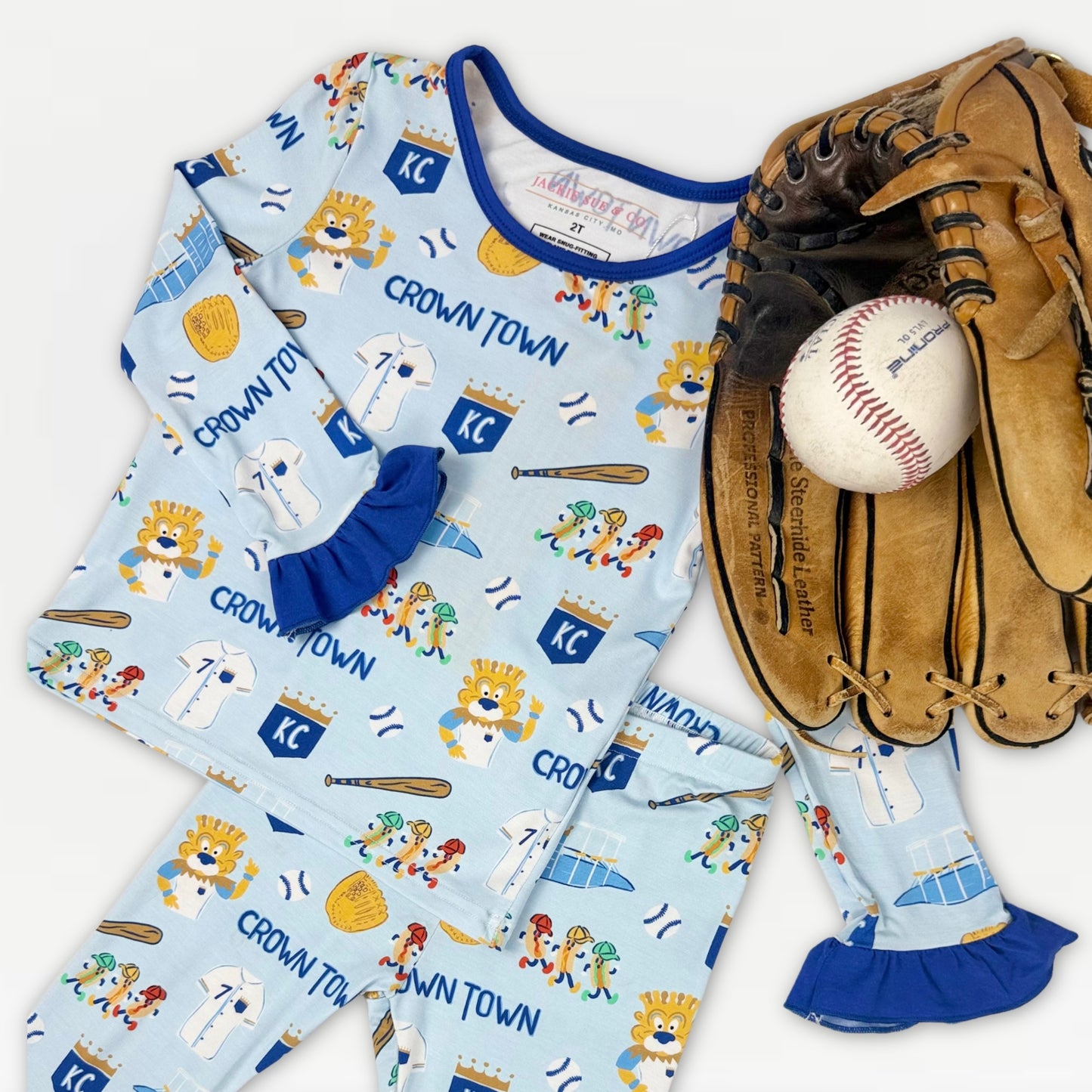 Girls Crown Town Ruffled Pajama Set – Bamboo | Exclusive KC Royals Inspired Print