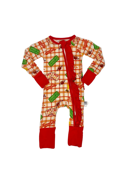 Girls Ruffle Heritage Plaid Bamboo Convertible Zip | Kansas City Football Inspired Kids Pajamas