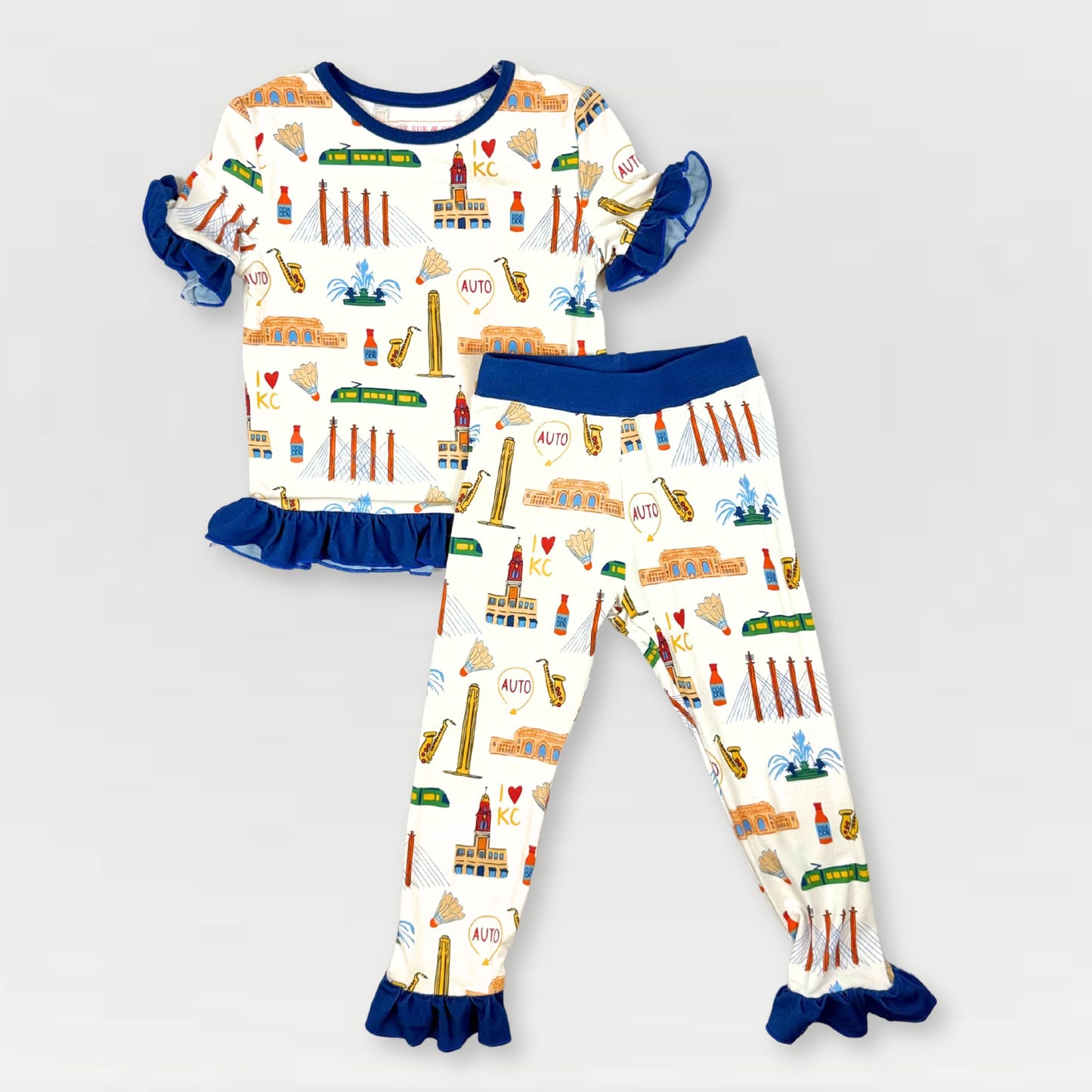 I Love KC Ruffled 2-Piece Bamboo Pajama Set