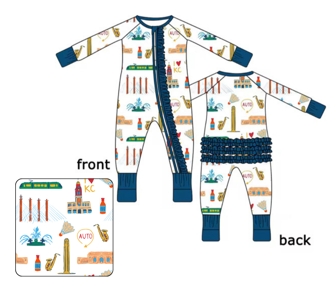 I Love KC Ruffled Zip-Up Bamboo Pajamas
