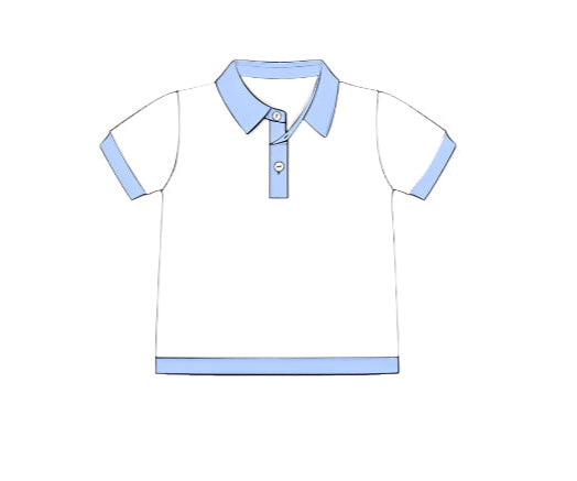 Boys' White Polo Shirt – Light Blue Trim | Soft Cotton Knit