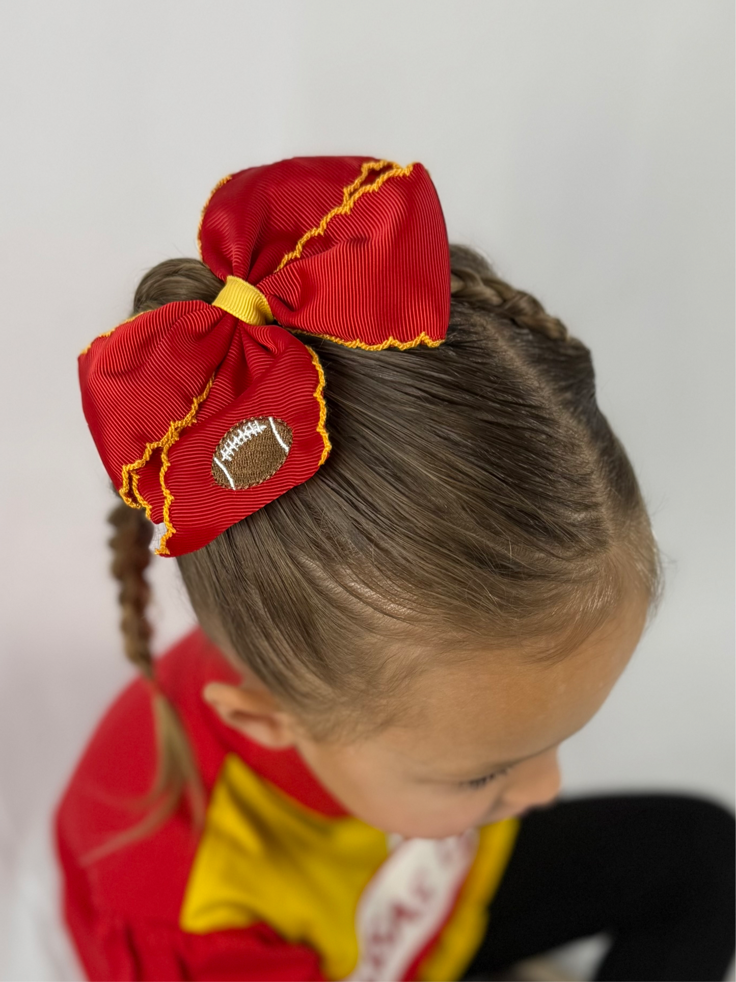 Red Grosgrain Bow Hair Clip with Football Embroidery – Kansas City Chiefs Inspired