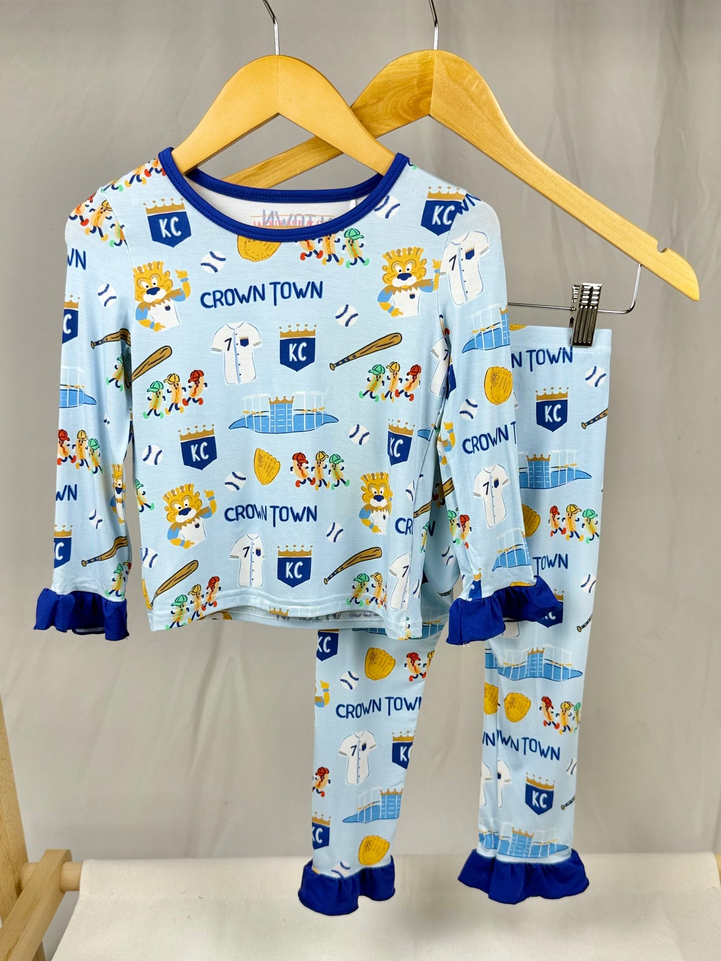 Girls Crown Town Ruffled Pajama Set – Bamboo | Exclusive KC Royals Inspired Print