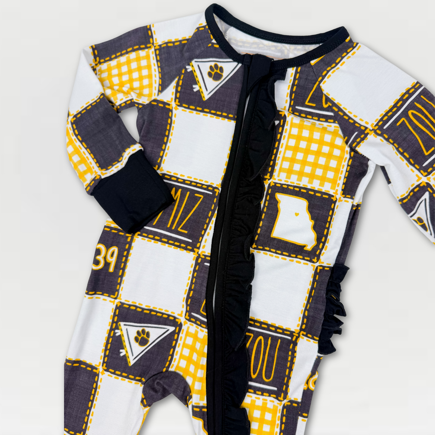 Missouri Quilted College Zip-Up Ruffled Bamboo Pajama
