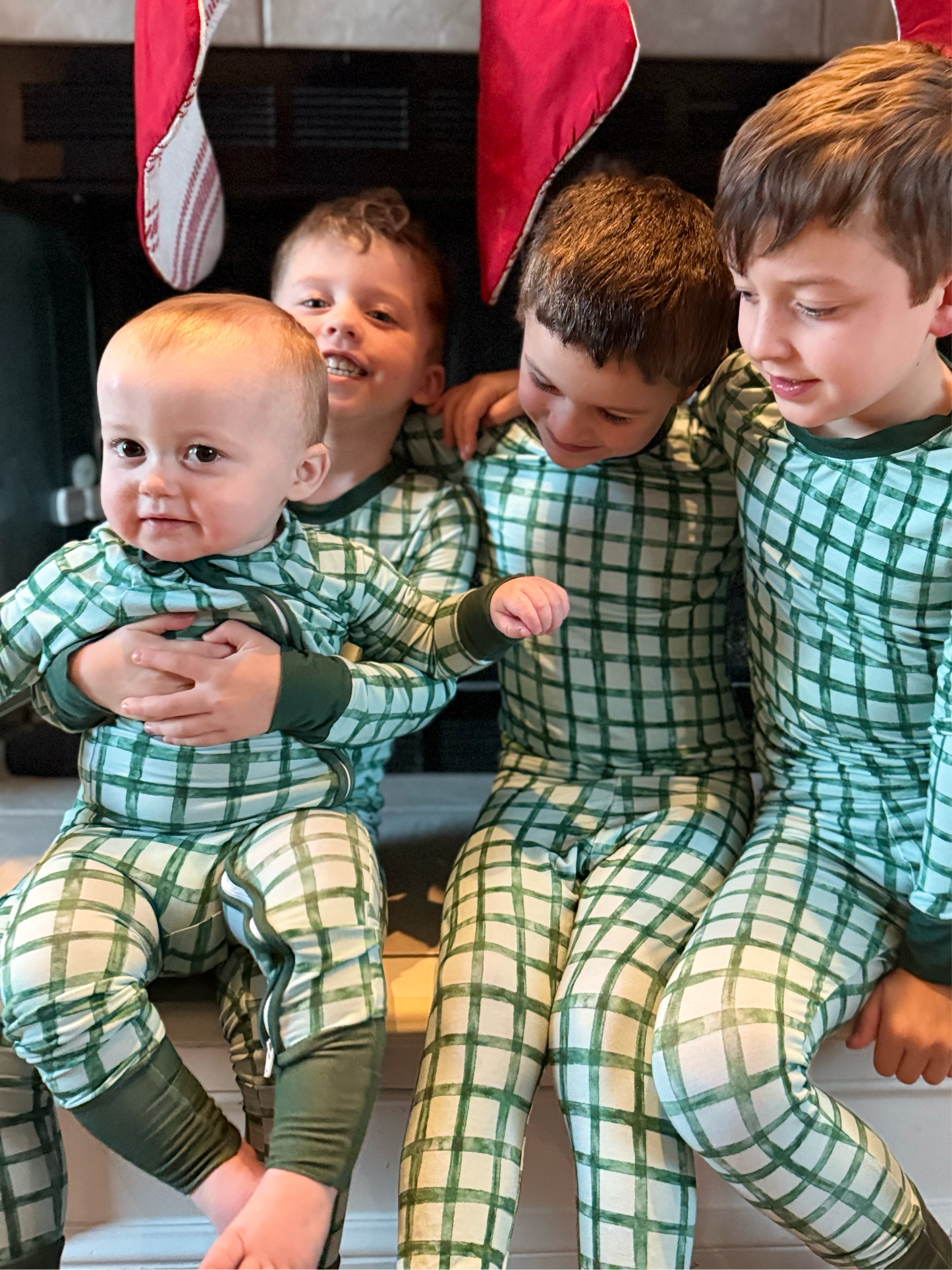 Zip-Up Bamboo Baby Pajamas - Green Checkered