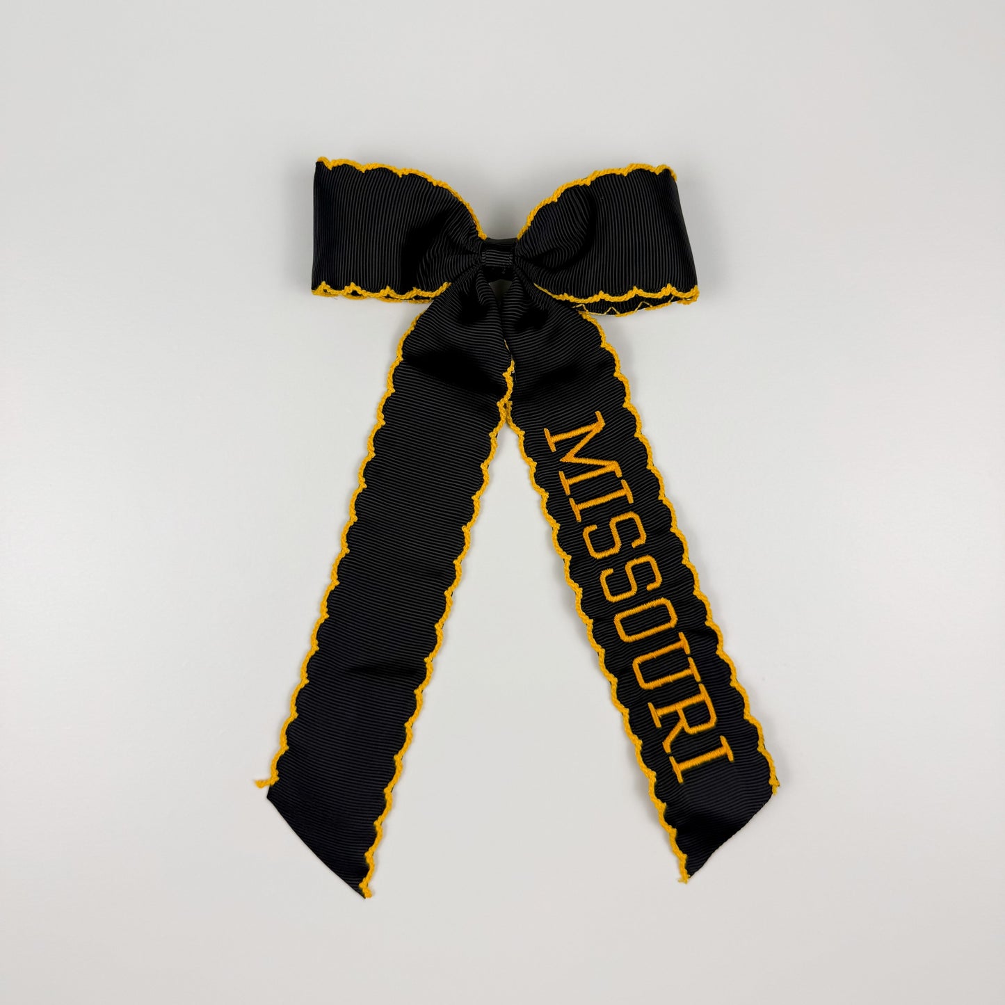 Embroidered ‘Missouri’ Black & Gold Grosgrain Spirit Bow - MU Inspired