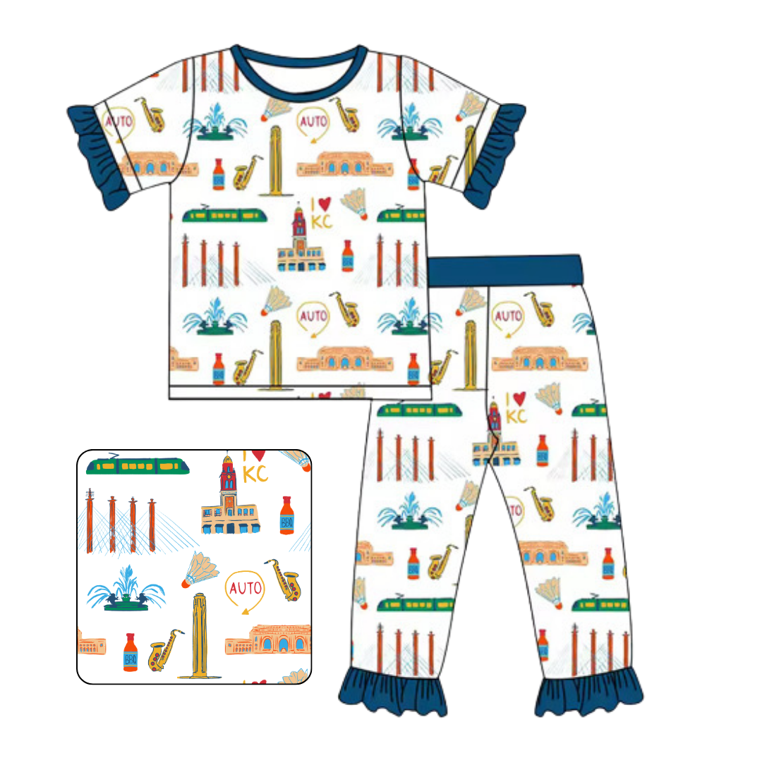 I Love KC Ruffled 2-Piece Bamboo Pajama Set