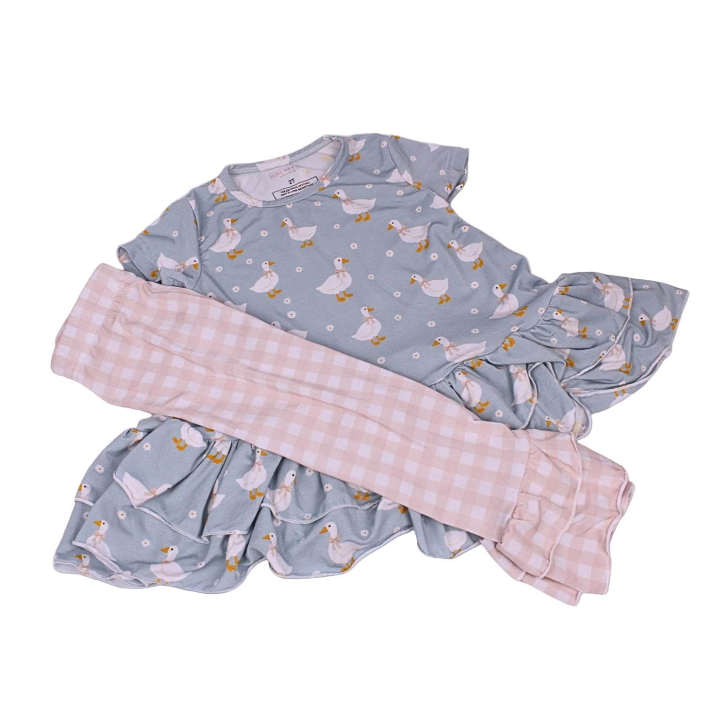 Farmstead Gingham Collection - Girls Goose Bamboo Tunic & Legging Set