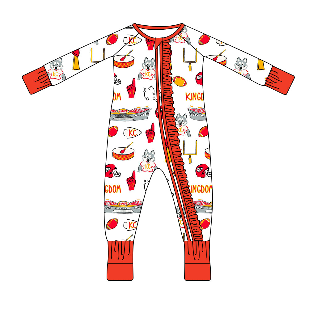Kingdom Print Zip-Up Ruffled Bamboo Pajama