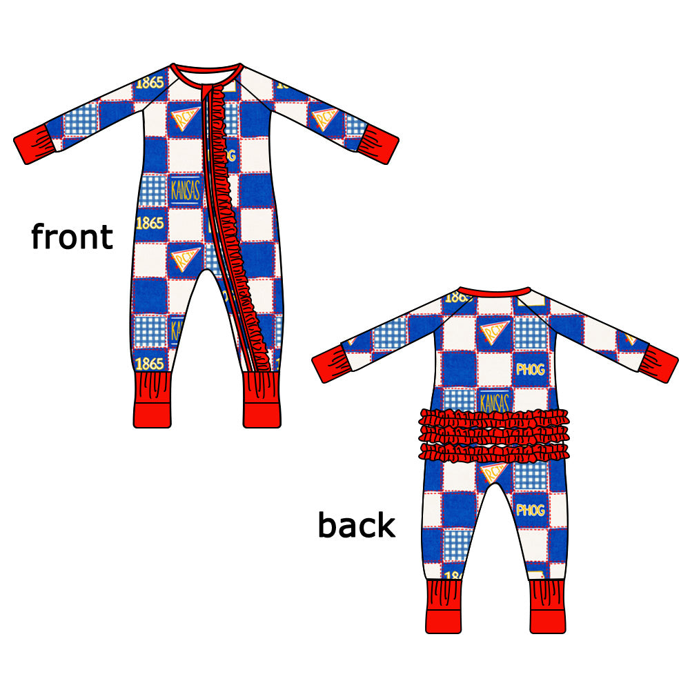 Kansas Quilted College Zip-Up Ruffled Bamboo Pajama