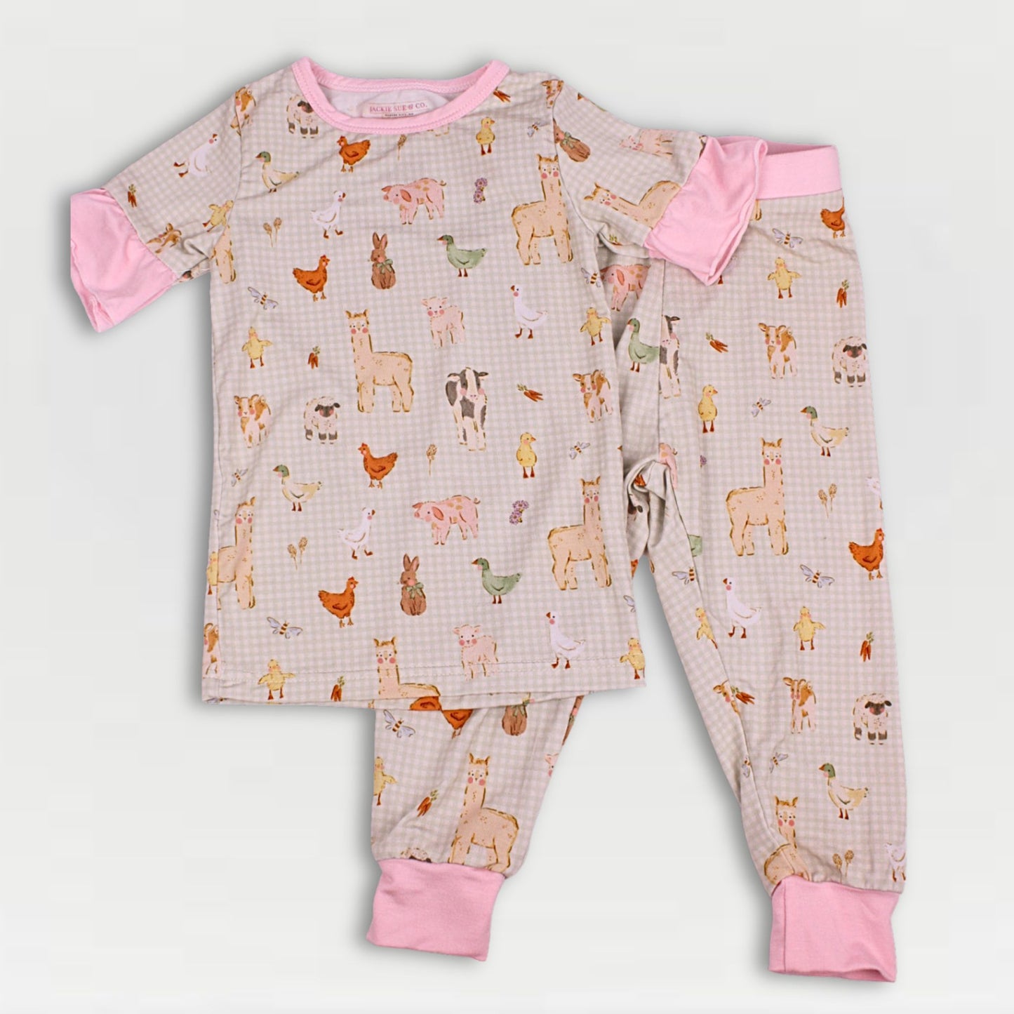 Farmstead Gingham Collection - Girls Ruffle 2 Piece Bamboo Pajama Set