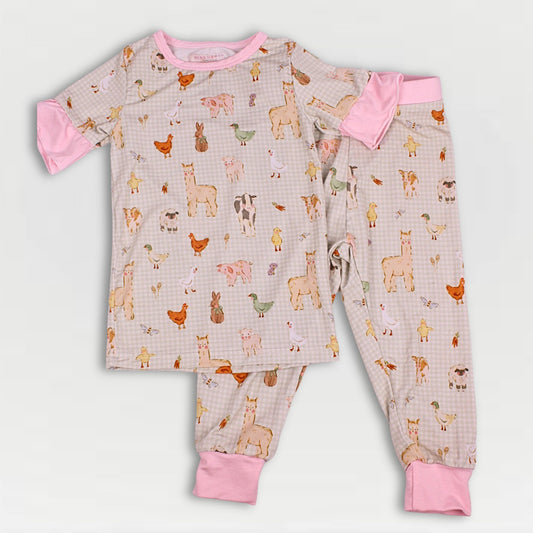 Farmstead Gingham Collection - Girls Ruffle 2 Piece Bamboo Pajama Set