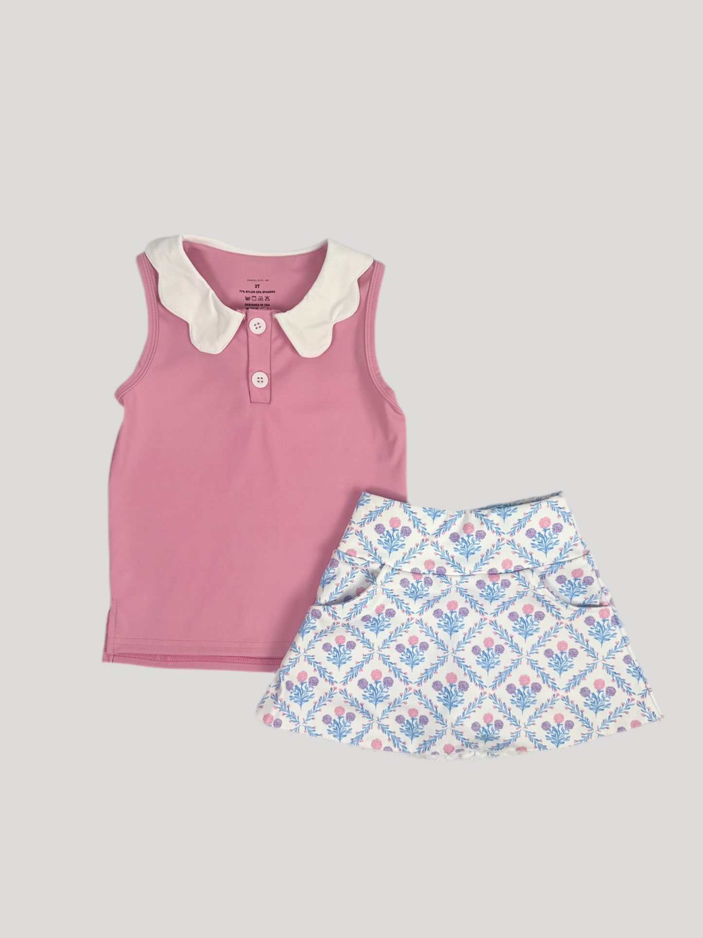 Pink Scalloped Collar Sleeveless Polo – Girls' Athletic Top