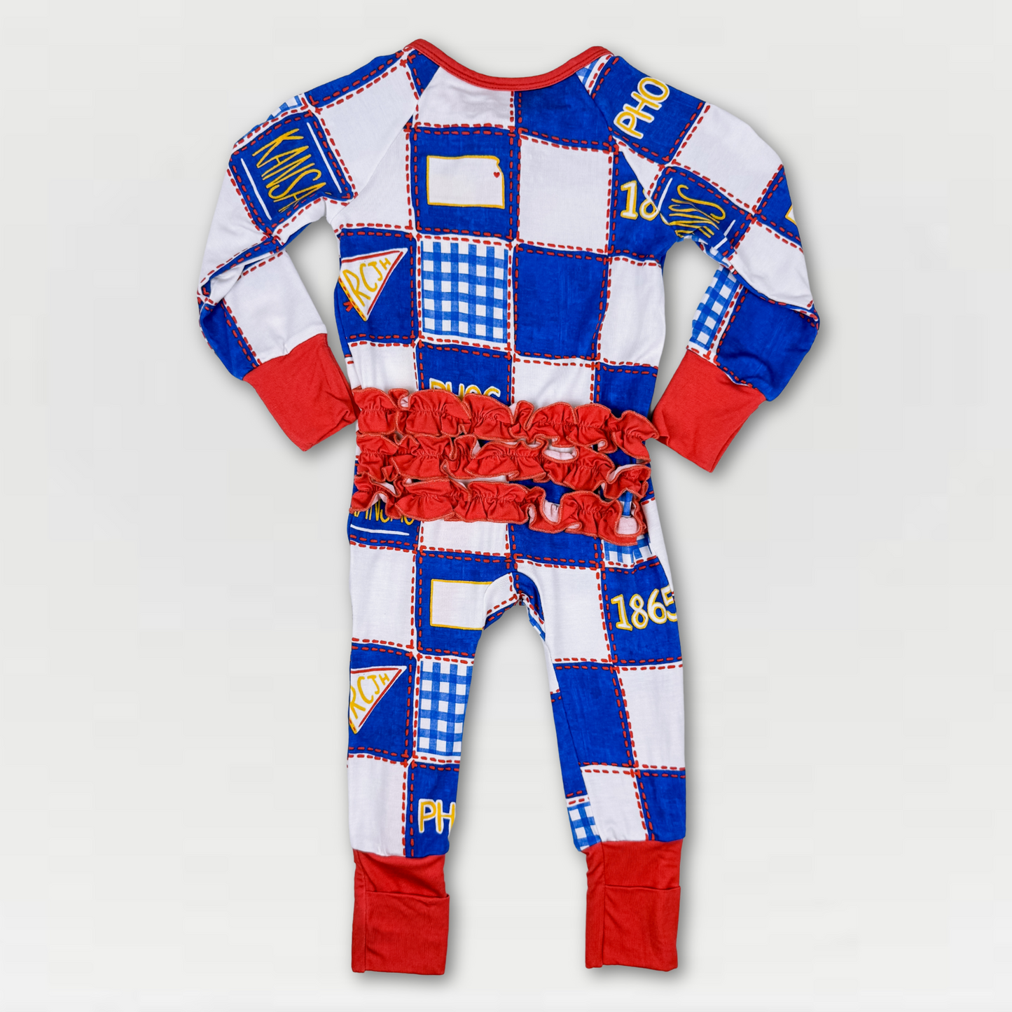 Kansas Quilted College Zip-Up Ruffled Bamboo Pajama
