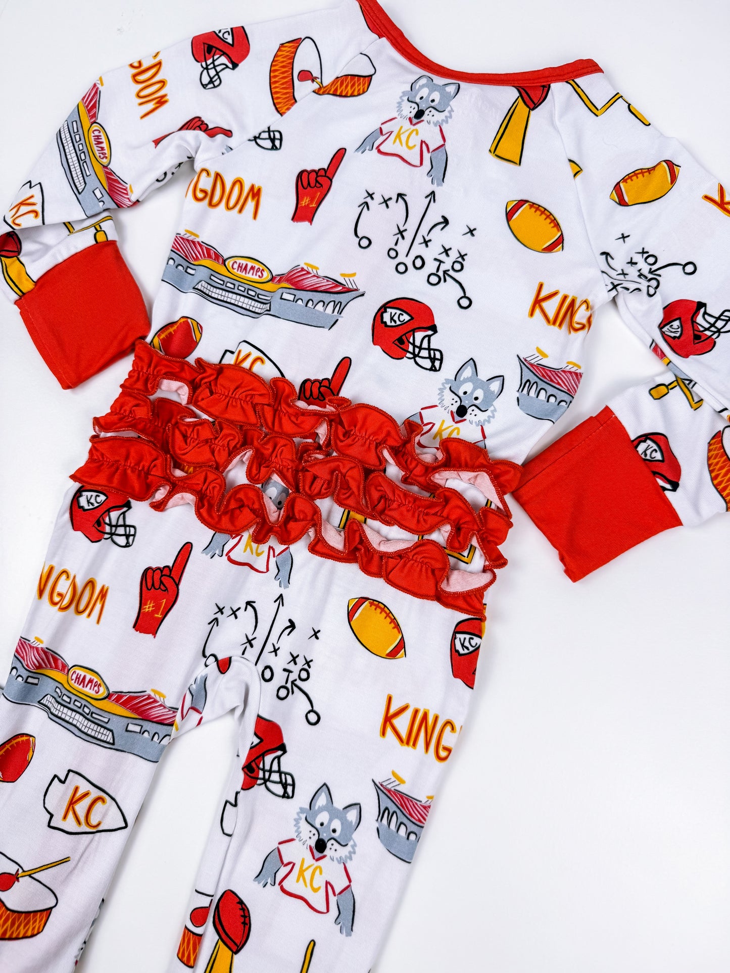 Kingdom Print Zip-Up Ruffled Bamboo Pajama