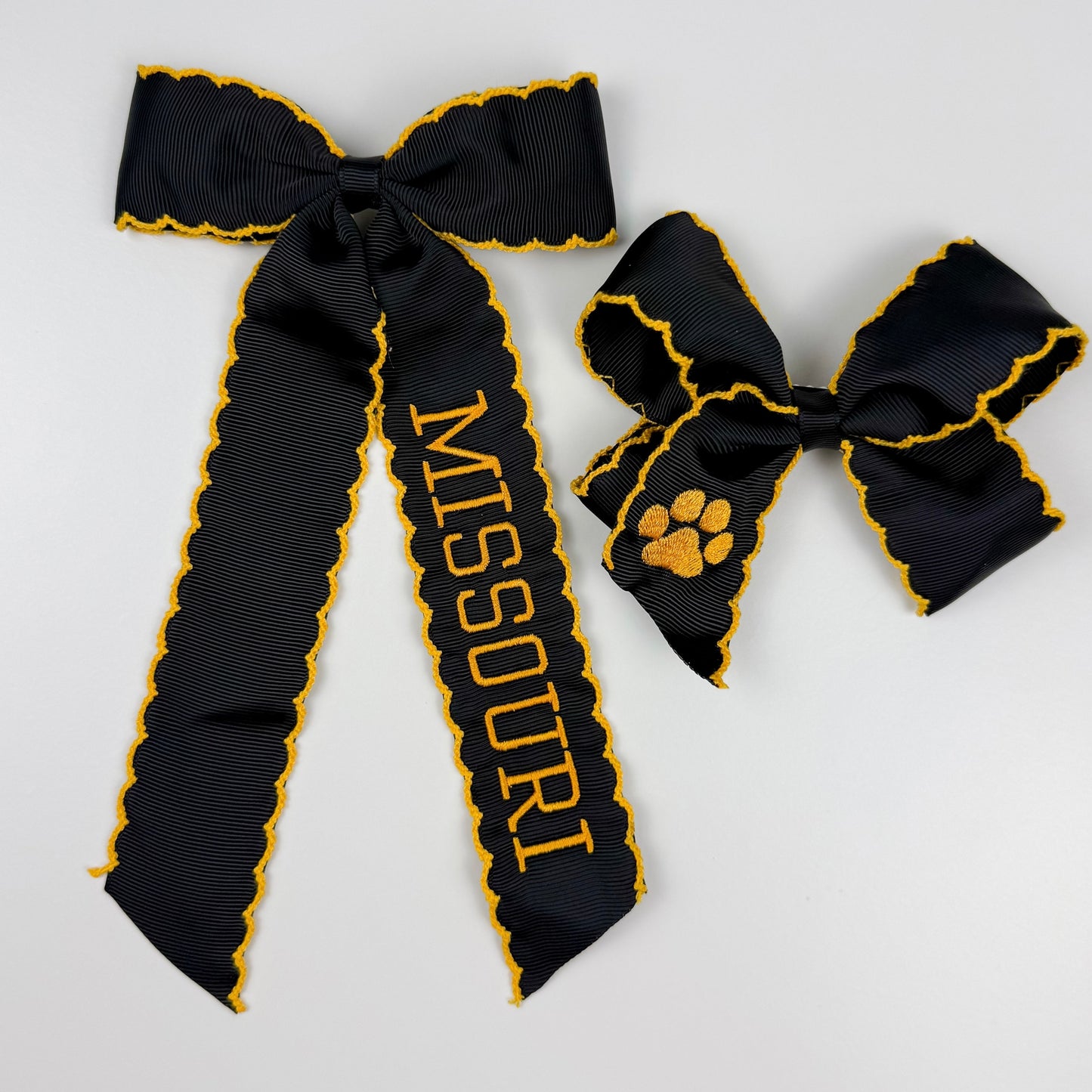 Embroidered ‘Missouri’ Black & Gold Grosgrain Spirit Bow - MU Inspired