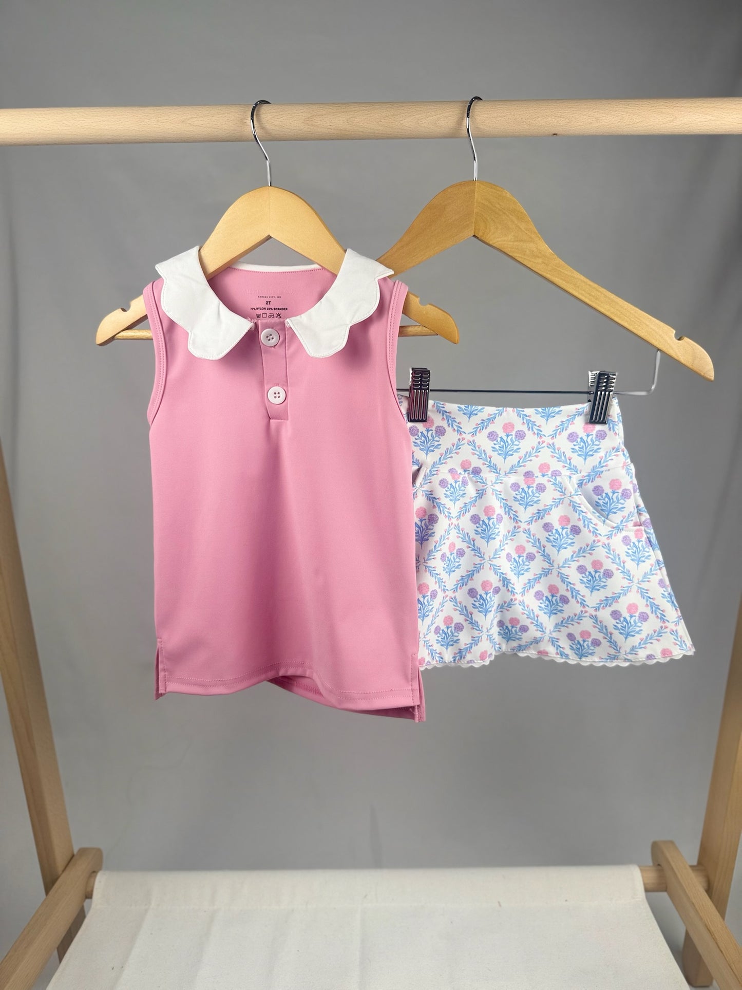 Pink Scalloped Collar Sleeveless Polo – Girls' Athletic Top