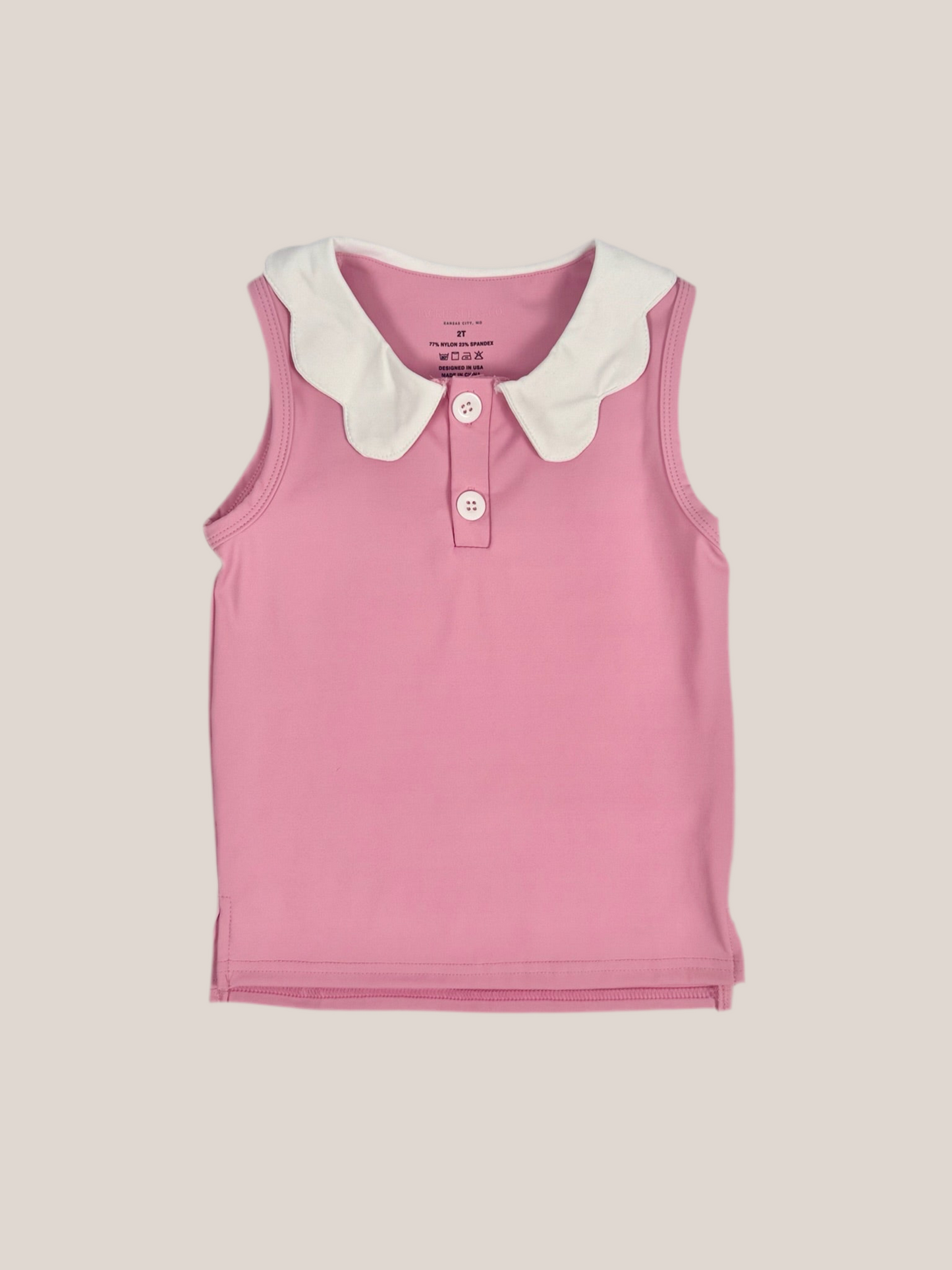Pink Scalloped Collar Sleeveless Polo – Girls' Athletic Top