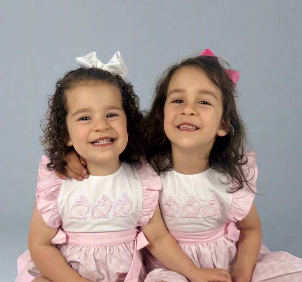 Girls' Easter Dress – Pink Gingham Bunny Appliqué | Cotton Blend