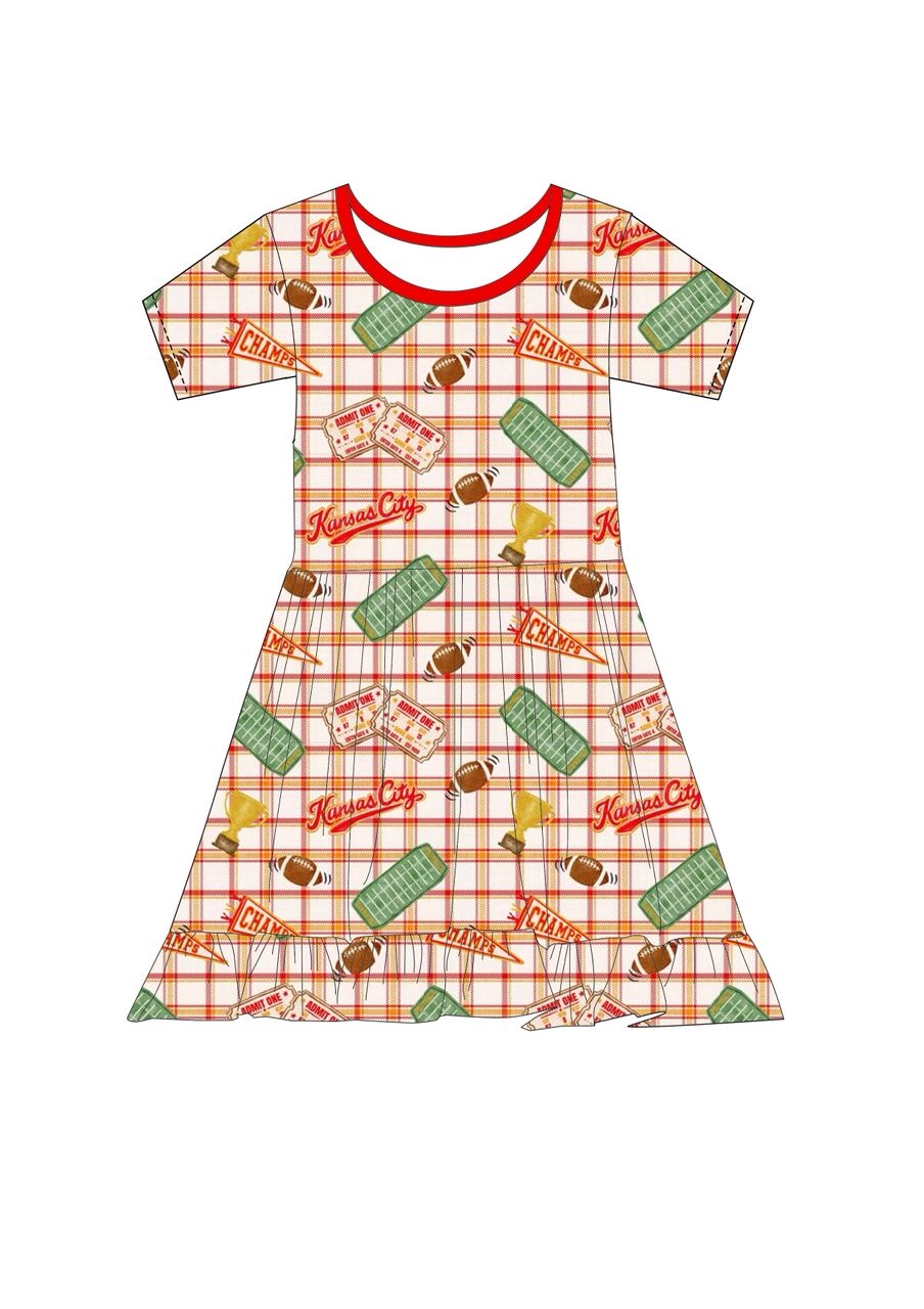 (Pre-Order) Girls Heritage Plaid Bamboo Twirl Dress | Kansas City Football Inspired