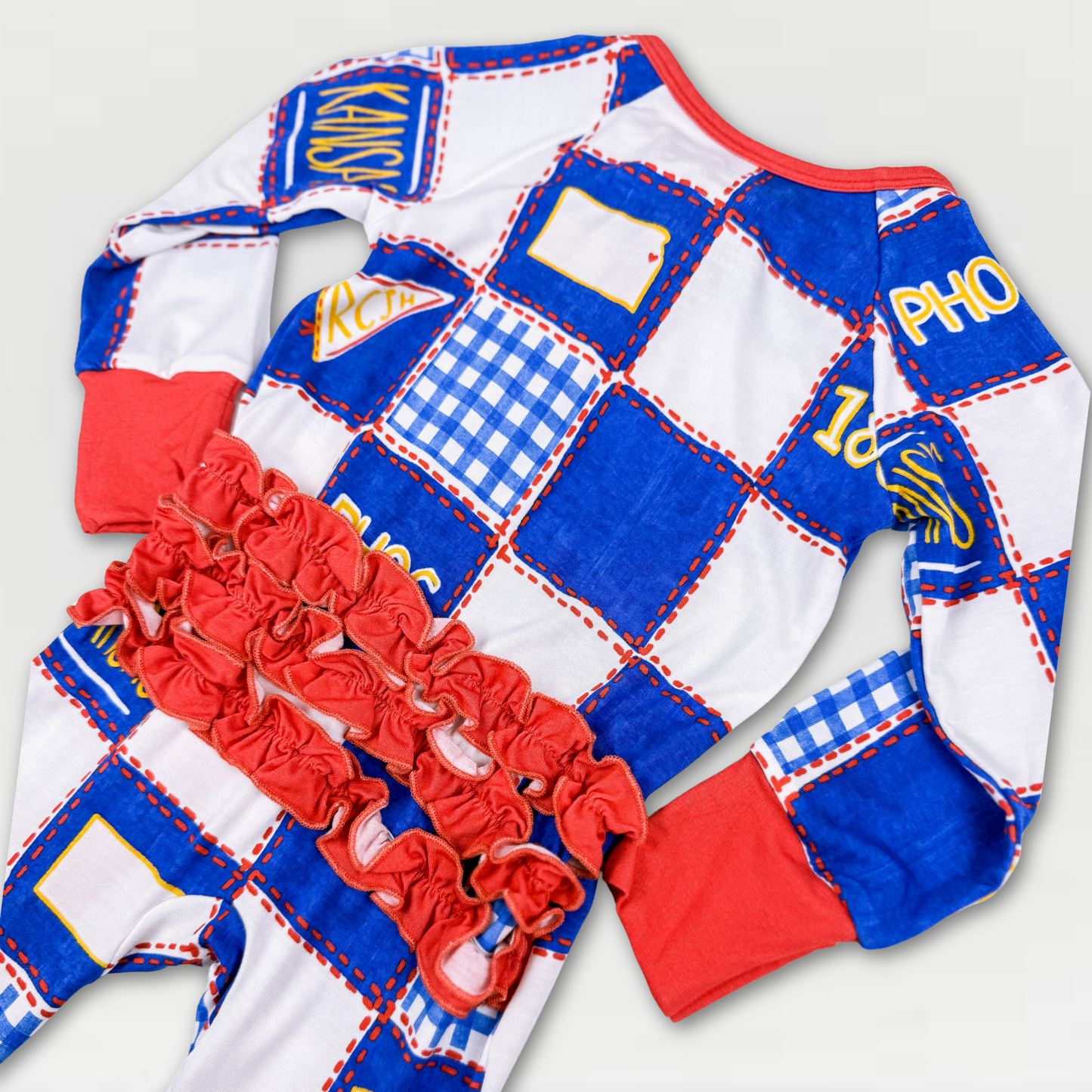 Kansas Quilted College Zip-Up Ruffled Bamboo Pajama