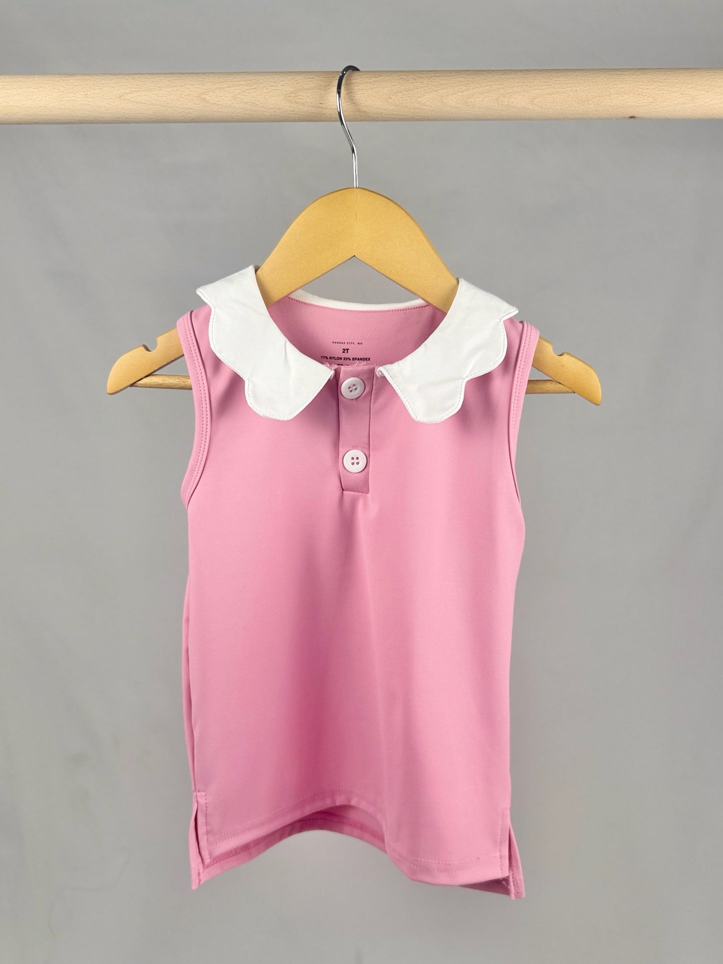 Pink Scalloped Collar Sleeveless Polo – Girls' Athletic Top