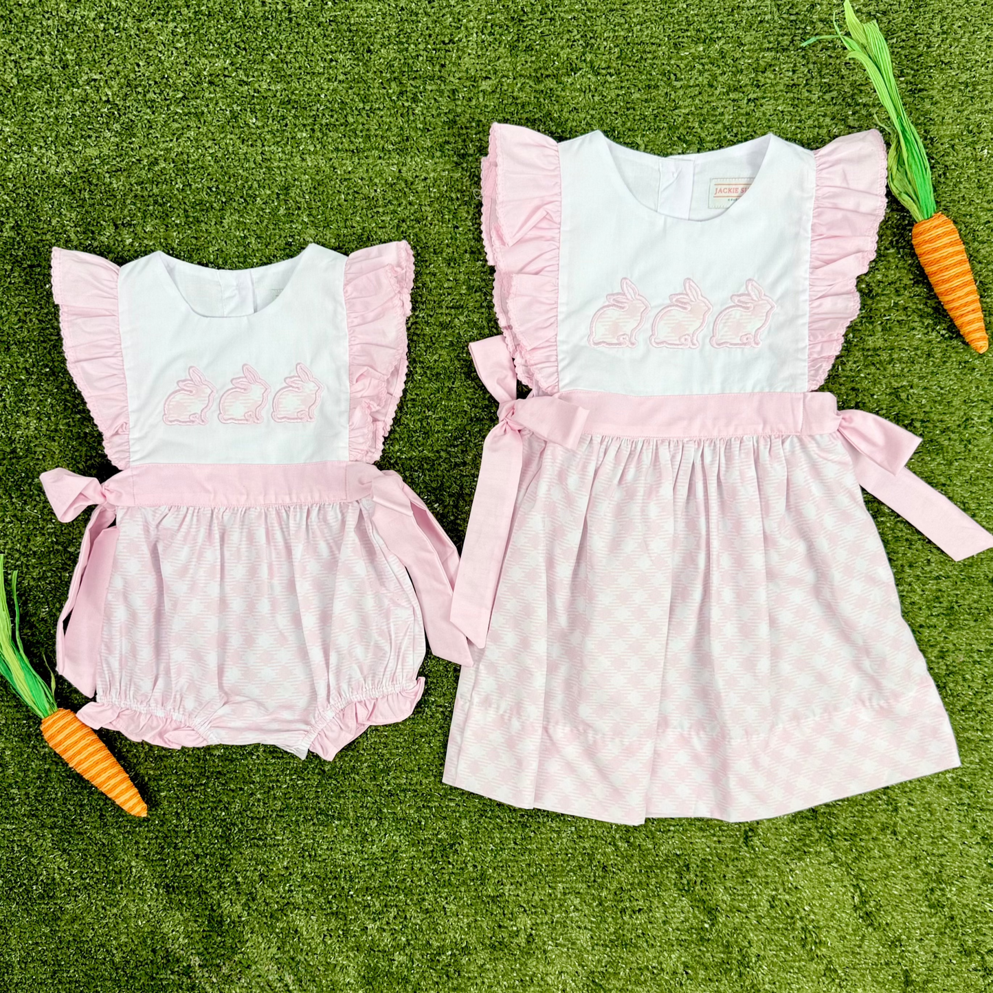 Girls' Easter Bubble Romper – Pink Gingham Bunny Outfit | Cotton Blend