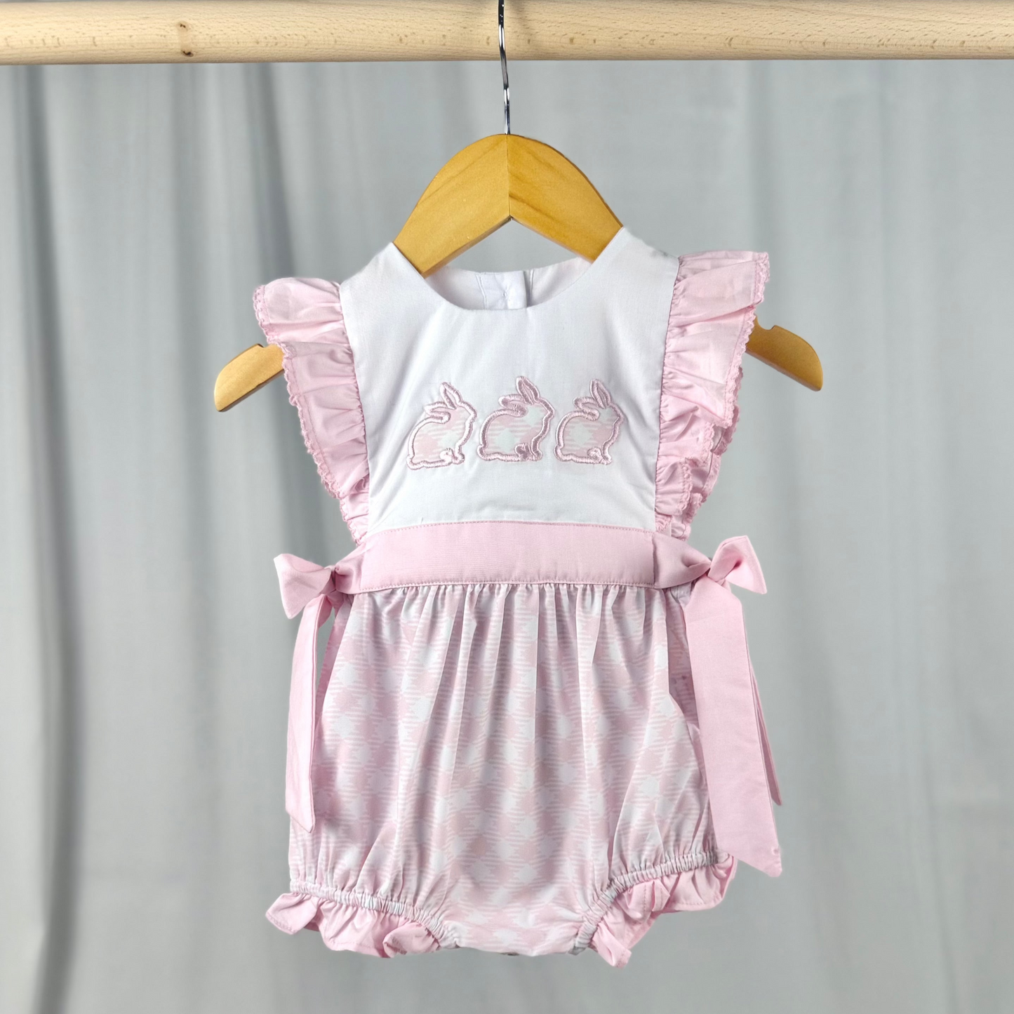 Girls' Easter Bubble Romper – Pink Gingham Bunny Outfit | Cotton Blend