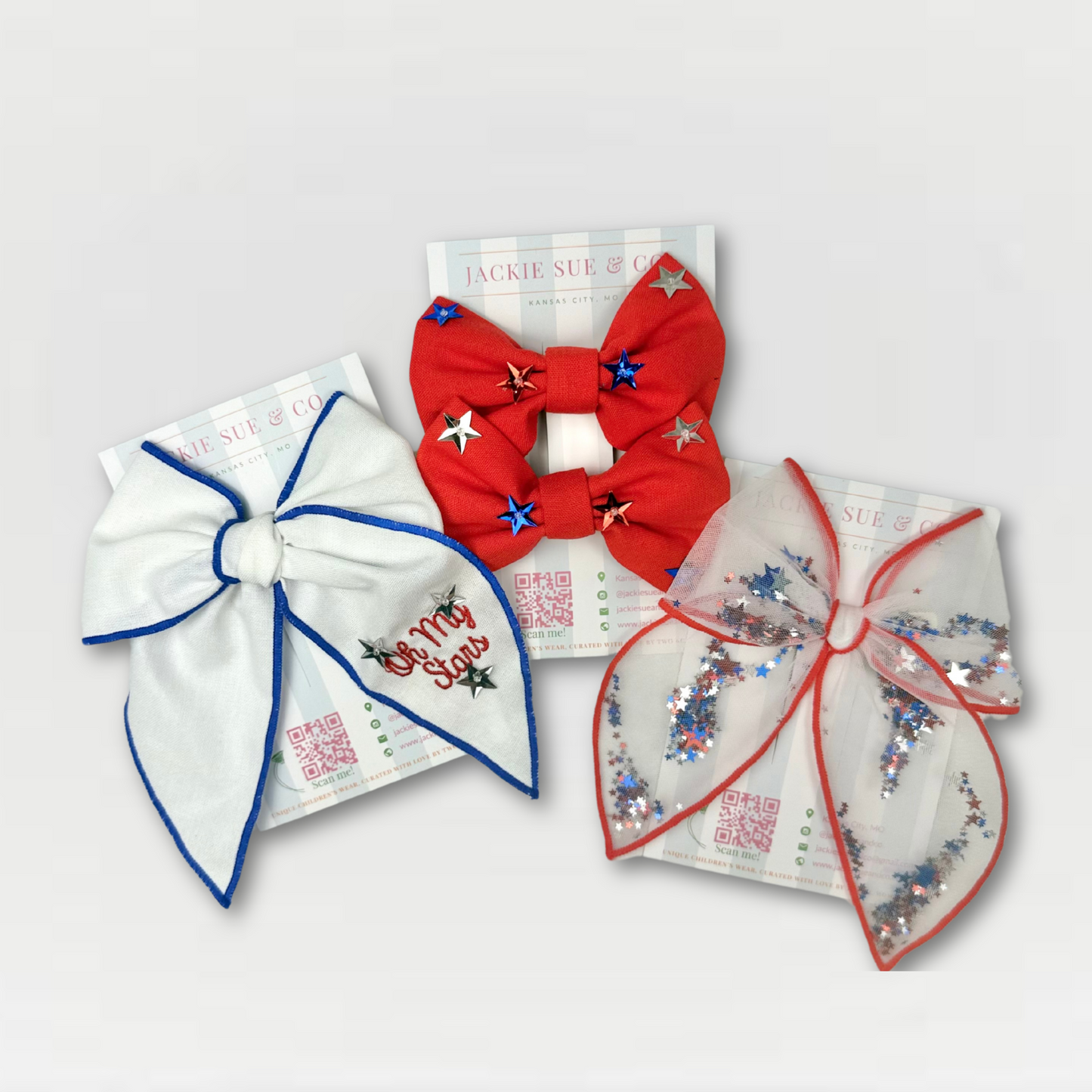 Patriotic Star Pigtail Bow Set