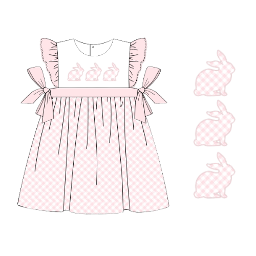 Girls' Easter Dress – Pink Gingham Bunny Appliqué | Cotton Blend