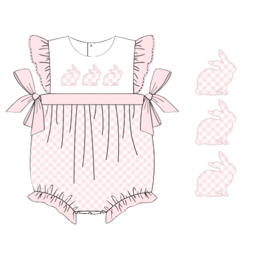 Girls' Easter Bubble Romper – Pink Gingham Bunny Outfit | Cotton Blend