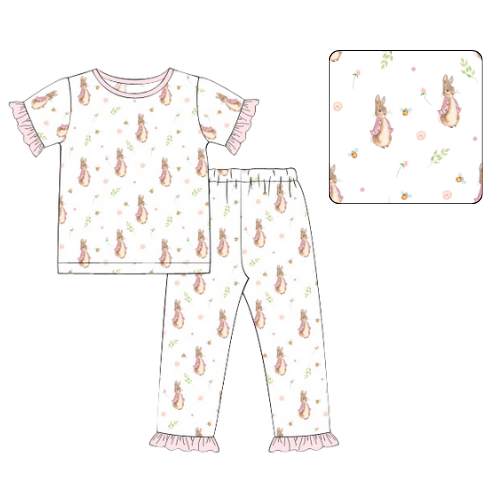 2-Piece Girls' Easter Pajamas – Bamboo Cotton Blend with Bunny Print