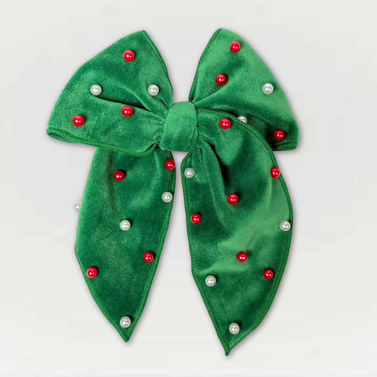 Festive Green Velvet Bow Hair Clip