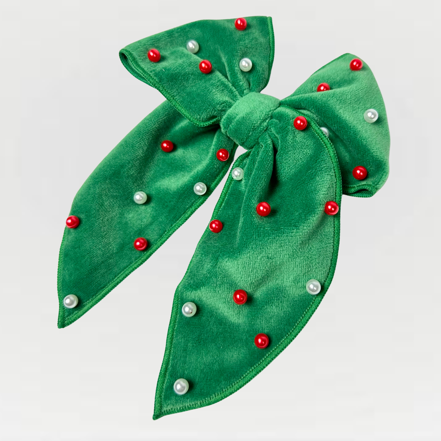 Festive Green Velvet Bow Hair Clip