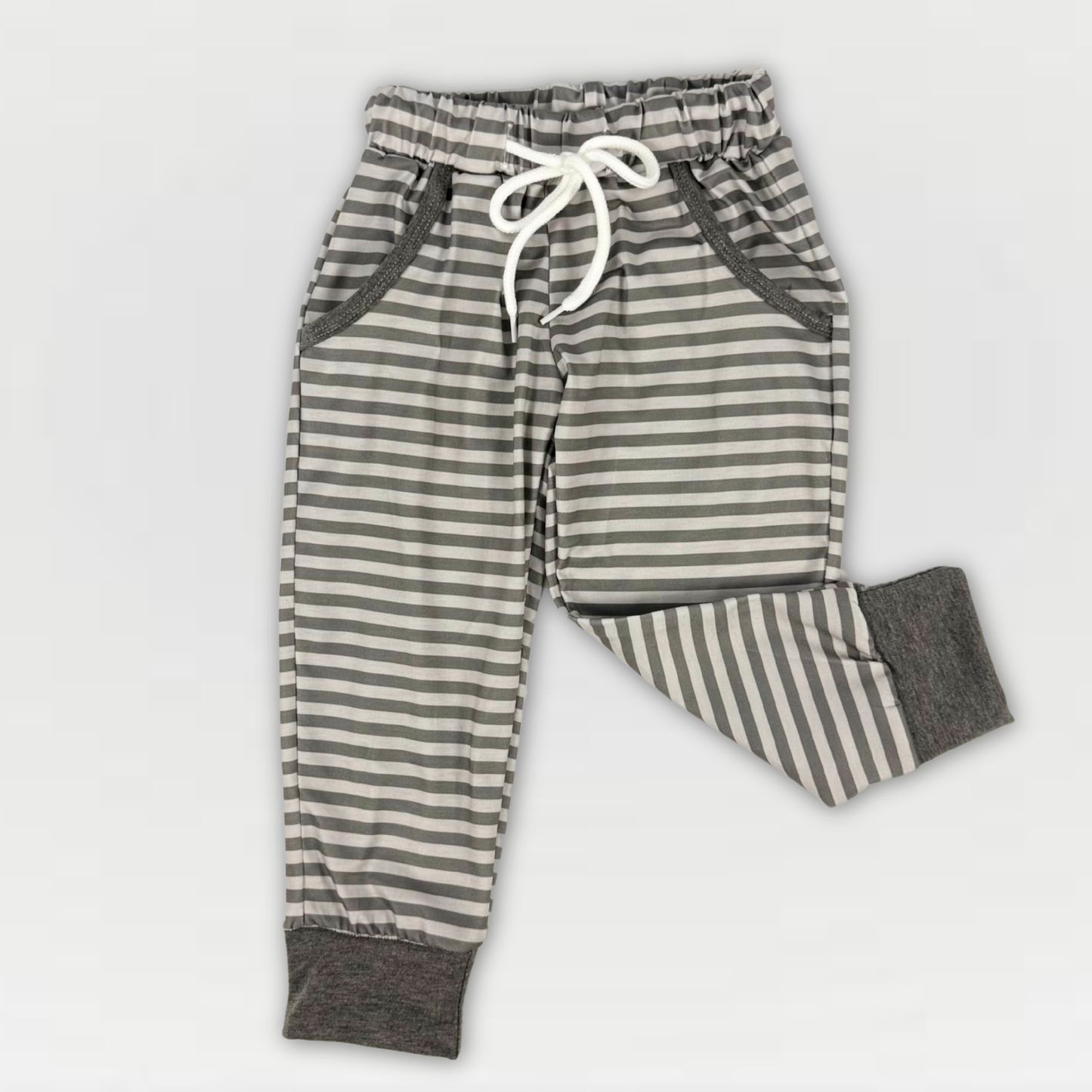 Kids' Unisex 2-Tone Grey Stripe Jogger Pants with Pockets & Drawstring