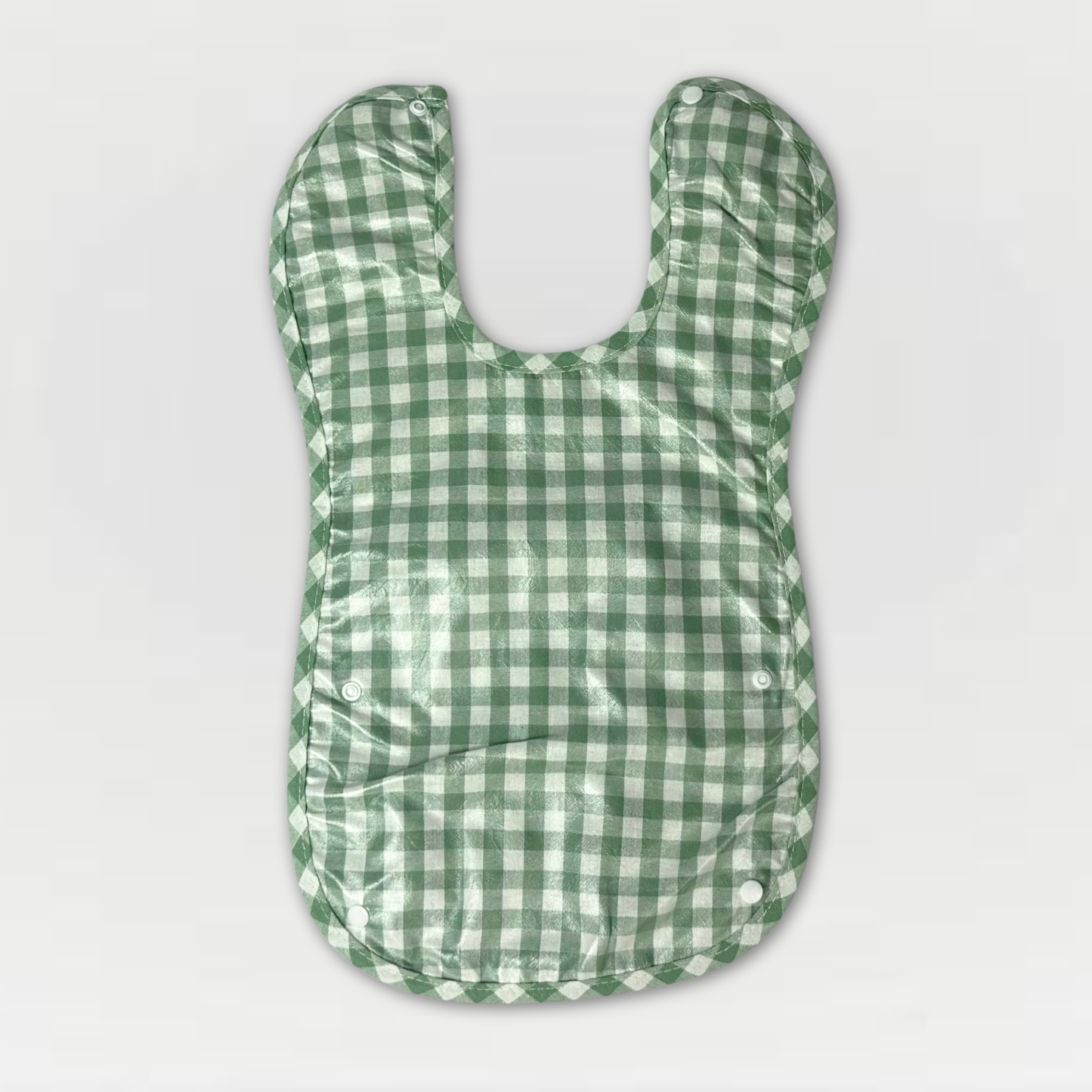 Tartan Checkered Bib with Button-Enclosure Pouch – Available in Green, Navy, Pink & Light Blue