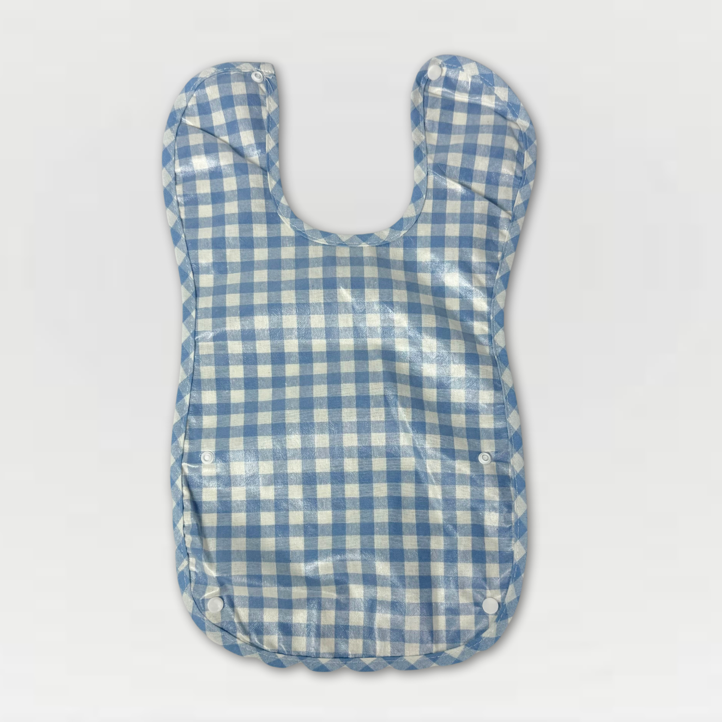 Tartan Checkered Bib with Button-Enclosure Pouch – Available in Green, Navy, Pink & Light Blue