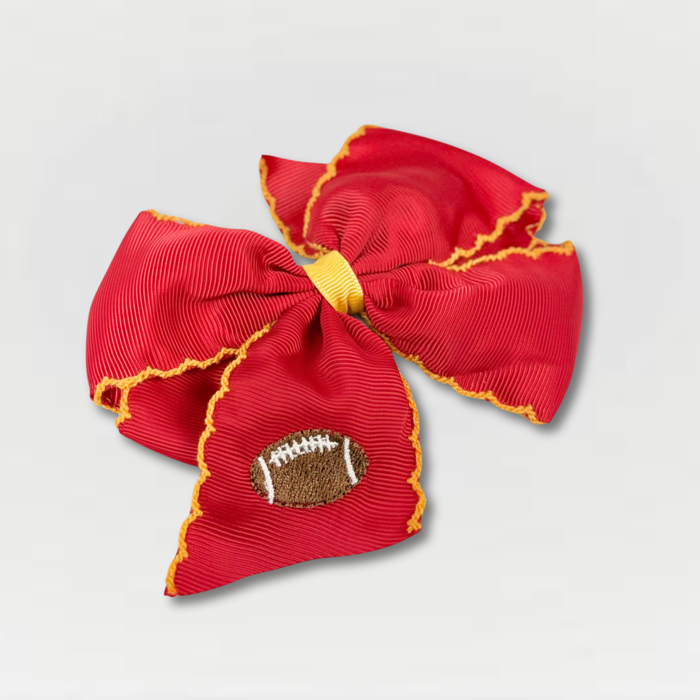 Red Grosgrain Bow Hair Clip with Football Embroidery – Kansas City Chiefs Inspired