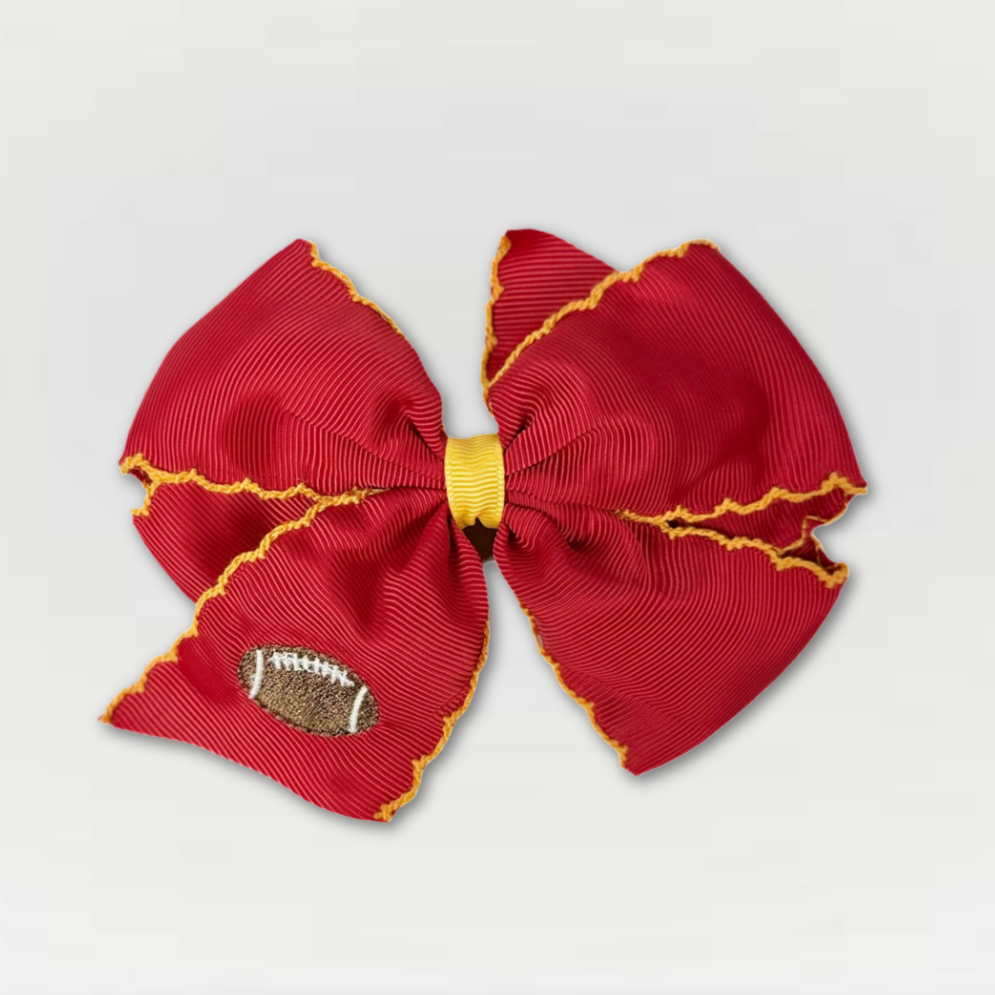 Red Grosgrain Bow Hair Clip with Football Embroidery – Kansas City Chiefs Inspired