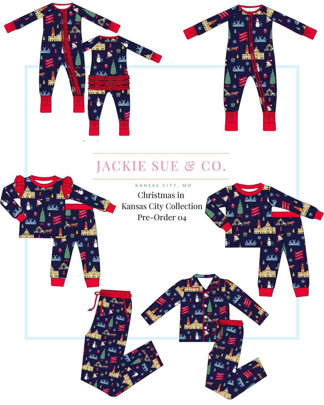 Christmas in Kansas City Unisex 2 Piece Bamboo Pajama Set