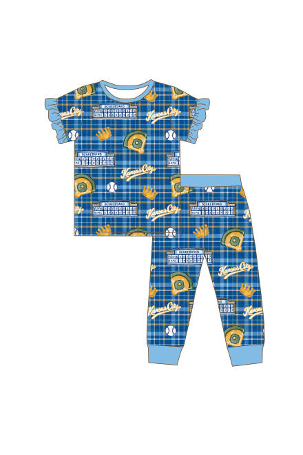 (Pre-Order) Heritage Plaid Baseball Ruffle Two-Piece Bamboo Pajama