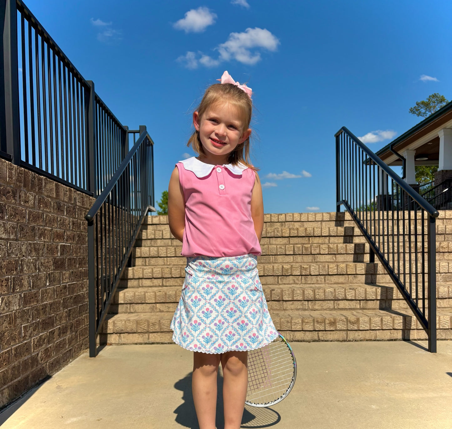 Pink Scalloped Collar Sleeveless Polo – Girls' Athletic Top