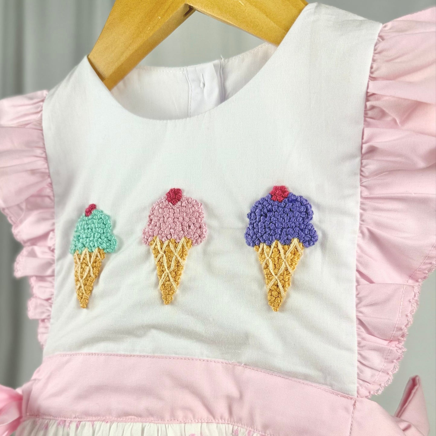 Girls' Ice Cream Outfit – Pink Swiss Dot Tunic & Ruffle Pants | Cotton Blend