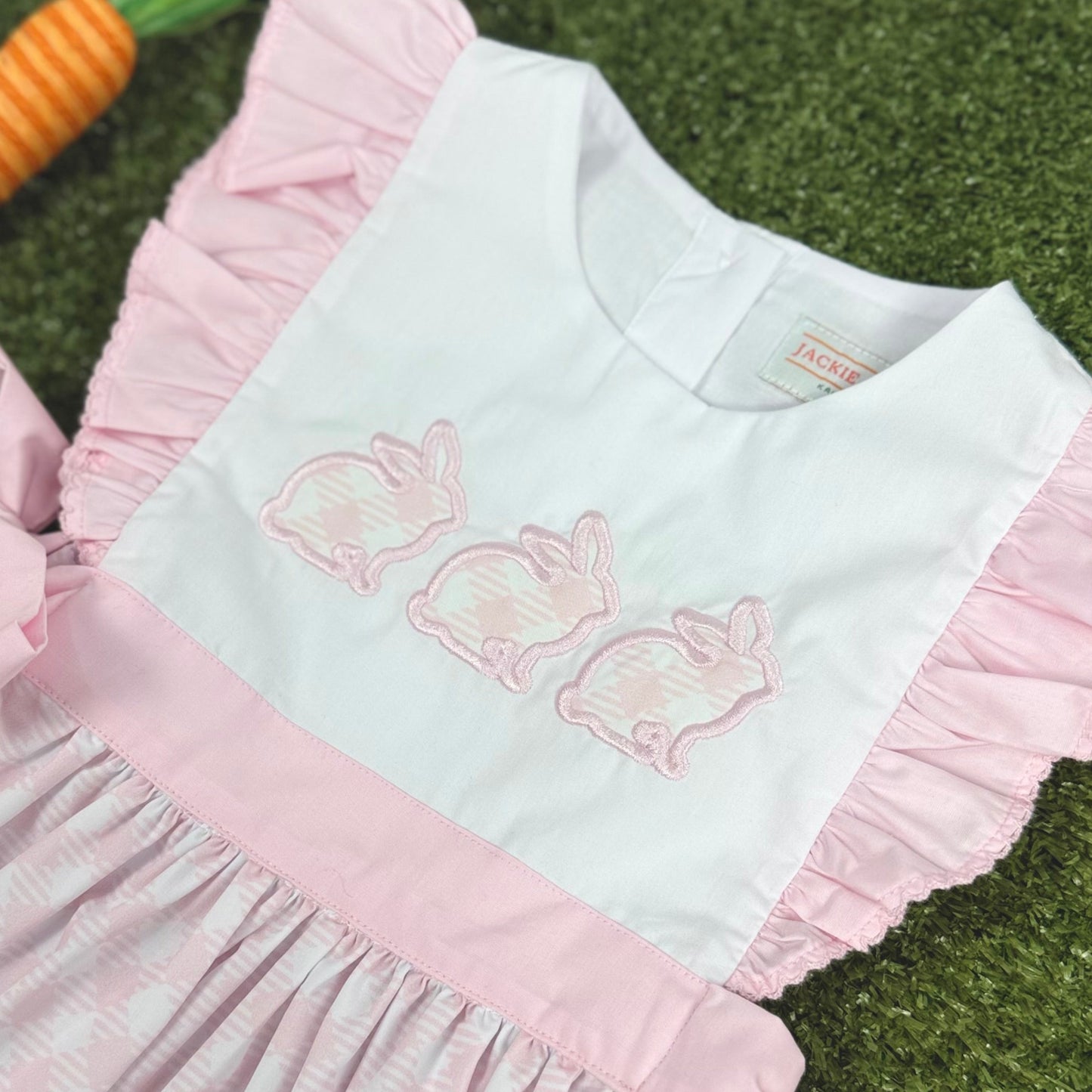 Girls' Easter Bubble Romper – Pink Gingham Bunny Outfit | Cotton Blend