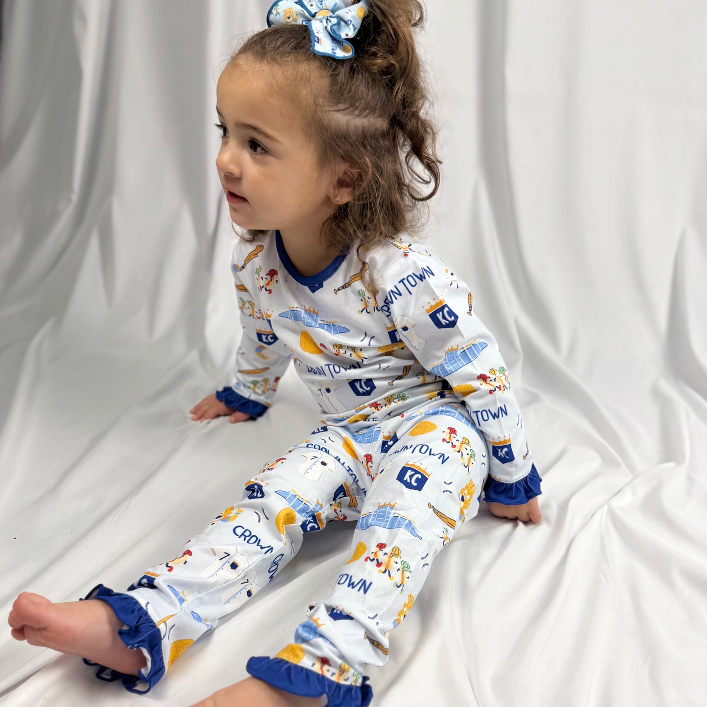 Girls Crown Town Ruffled Pajama Set – Bamboo | Exclusive KC Royals Inspired Print