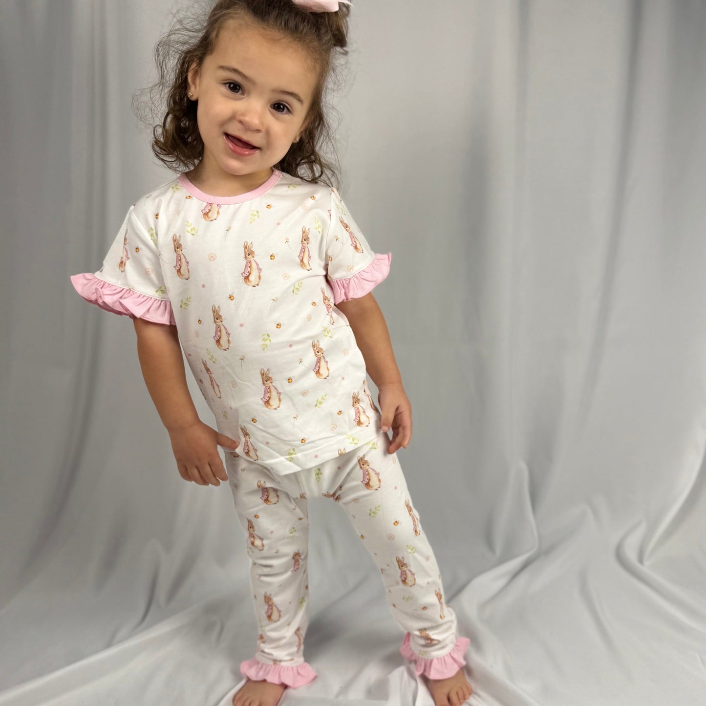 2-Piece Girls' Easter Pajamas – Bamboo Cotton Blend with Bunny Print