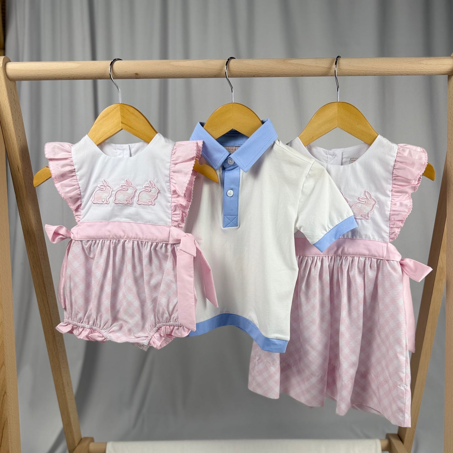 Girls' Easter Dress – Pink Gingham Bunny Appliqué | Cotton Blend