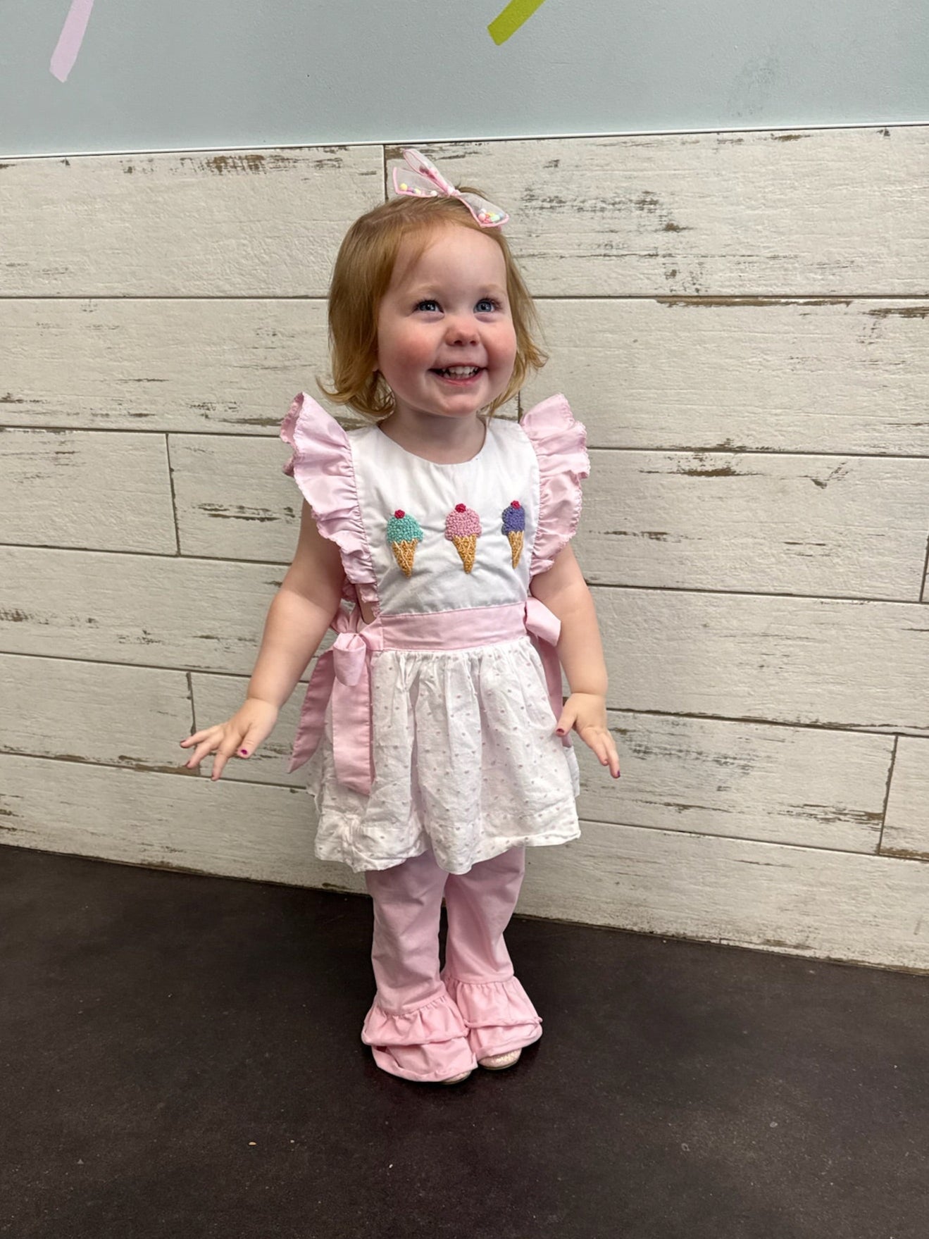 Girls' Ice Cream Outfit – Pink Swiss Dot Tunic & Ruffle Pants | Cotton Blend