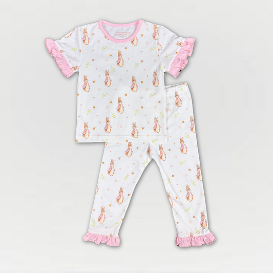 2-Piece Girls' Easter Pajamas – Bamboo Cotton Blend with Bunny Print